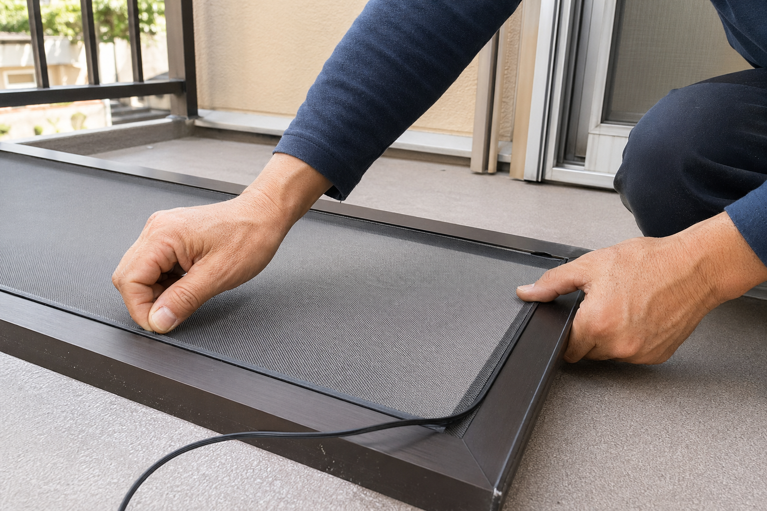 網戸の修理風景