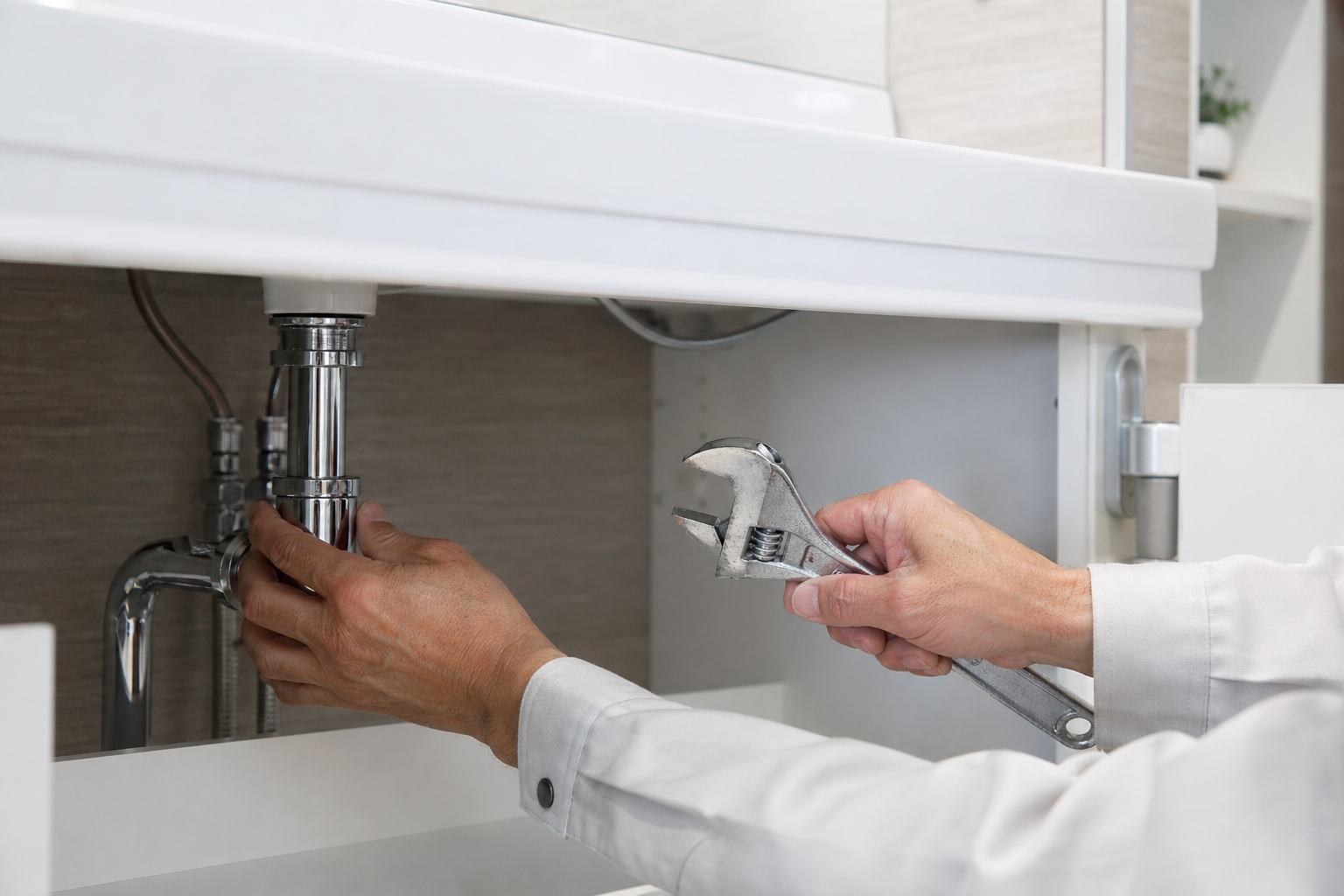 洗面台下の配管点検